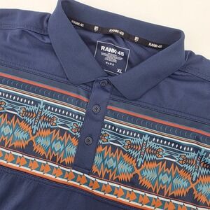 RANK 45 Men's Navy Blue Polo Shirt with Aztec Geometric Print XL Golf‎ Casual